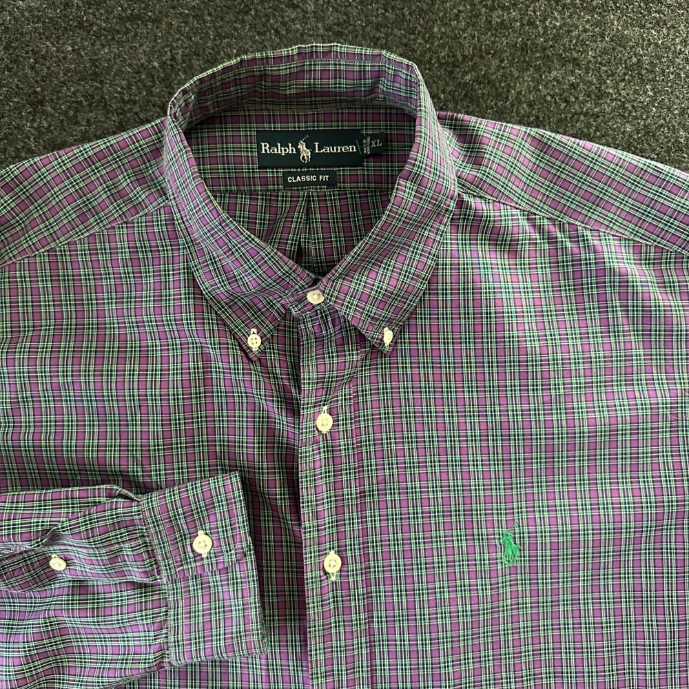 Ralph Lauren Classic Fit Plaid Button Down Shirt Mens‎ XL Purple Green LS